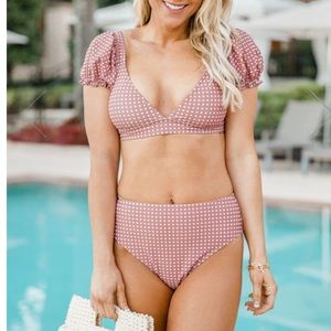 High waisted polka dot bikini bottom
